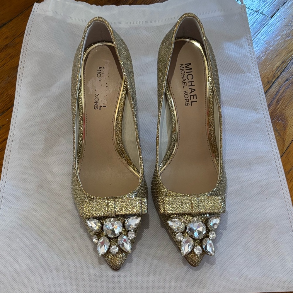 Michael Kors Gold Crystal Embellished Heels